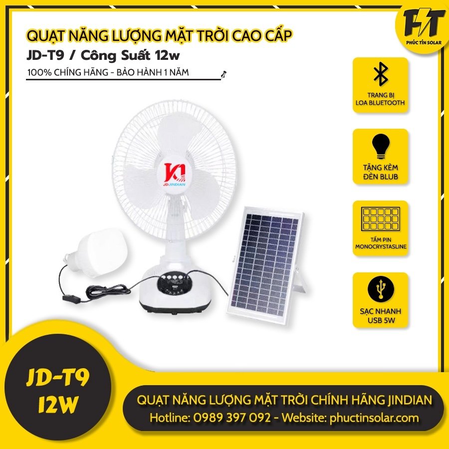 Quạt năng lượng mặt trời cao cấp Jindian JD-T9